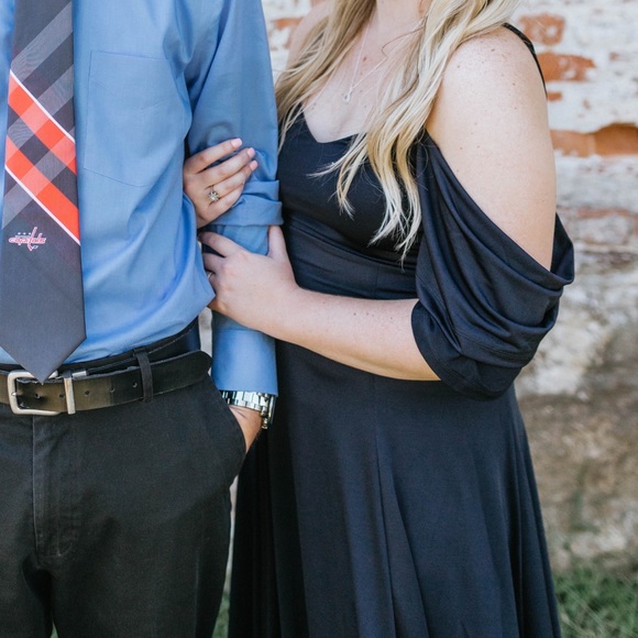 Navy Blue Off the Shoulder Maxi Dress - Picture 3 of 5